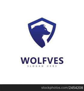 wolf head with shield logo vector illustration 