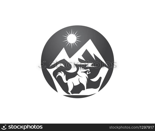 Wolf in mountain logo vector illustration