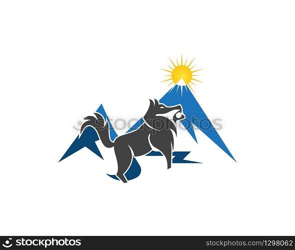 Wolf in mountain logo vector illustration