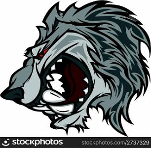 Wolf Mascot Vector Cartoon with Snarling Face