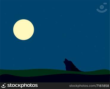 Wolf on moon, illustration, vector on white background.