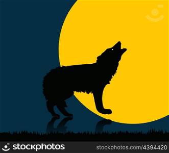 wolf. Wild animal with burning eyes in night darkness.
