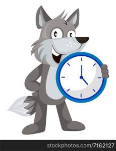 Wolf with clock, illustration, vector on white background.