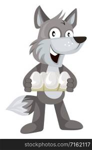 Wolf with eggs, illustration, vector on white background.
