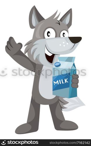 Wolf with milk, illustration, vector on white background.
