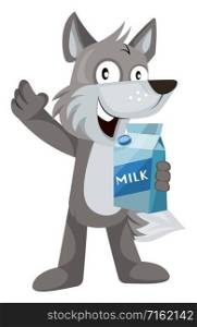 Wolf with milk, illustration, vector on white background.