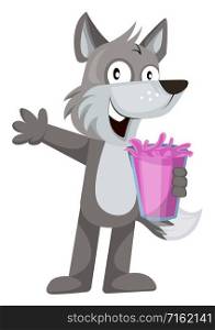 Wolf with pink juice, illustration, vector on white background.