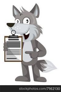 Wolf with schedule, illustration, vector on white background.