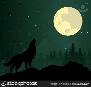 wolf2. Wild animal with burning eyes in night darkness. Vector illustration