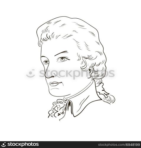 Wolfgang Amadeus Mozart.. Wolfgang Amadeus Mozart. Sketch portrait. black and white. Vector illustration