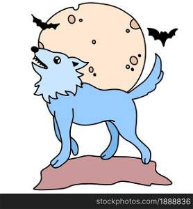 wolves roar when the moon is full. cartoon illustration sticker mascot emoticon