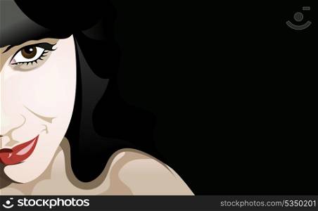 woman a smile. The beautiful girl with a mysterious smile on a black background