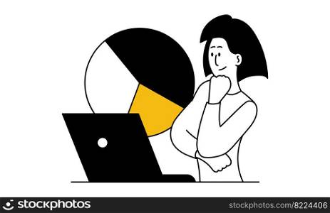 Woman accountant and business finance work vector illustration concept. Money accounting and cartoon female female analysis budget. Audit worker and bookkeeper consultant executive. Banking service