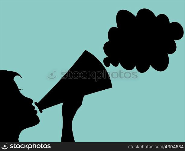 Woman advertising. The woman speaks in a megaphone. A vector illustration