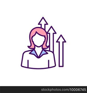 Woman ambition RGB color icon. Women in business. Aspiring for power. Reaching goal through hard work, dedication and perseverance. Striving for achievement, attainment. Isolated vector illustration. Woman ambition RGB color icon