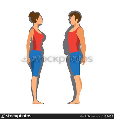 woman and man Fat and slim on white illustrator.