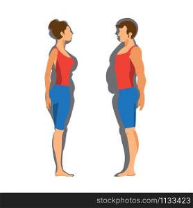 woman and man Fat and slim on white illustrator.