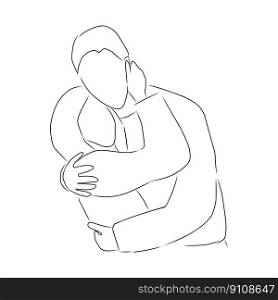 Woman and man hugging, vector. Hand drawn sketch. Loving couple, woman and man.