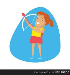 Woman archery, Sports Icon. Woman archery, sports icon. Female athlete in sports uniform practicing archery. Olympic species of event. Vector pictograms for web, print and other projects. Summer olympic games symbols