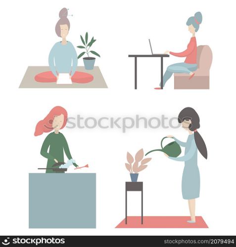 Woman at home. Vector illustration