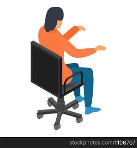 Woman at office chair icon. Isometric of woman at office chair vector icon for web design isolated on white background. Woman at office chair icon, isometric style