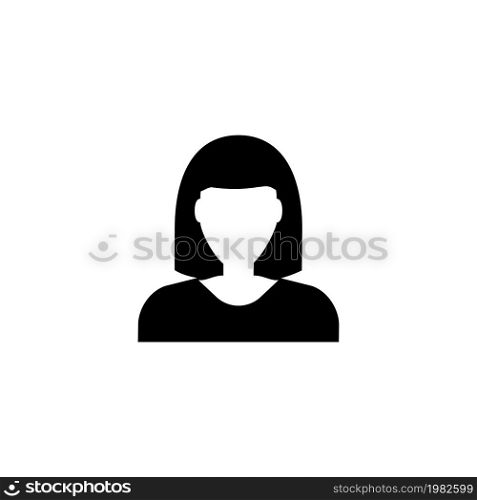 Woman Avatar, Female User. Flat Vector Icon illustration. Simple black symbol on white background. Woman Avatar, Female User sign design template for web and mobile UI element. Woman Avatar, Female User Flat Vector Icon