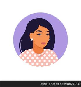 Woman avatar, portrait of a young woman in retro style. Portrait of a woman. Minimalist. Flat. Vector illustration