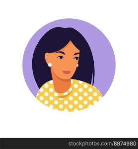 Woman avatar, portrait of a young woman in retro style. Portrait of a woman. Minimalist. Flat. Vector illustration