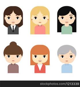 Woman Avatars Set with Smiling faces. Female Cartoon Characters. Businesswoman. Beautiful People Icons. Woman Avatars Set with Smiling faces. Female Cartoon Characters. Businesswoman. Beautiful People Icons.