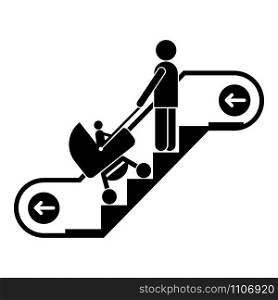 Woman baby pram escalator icon. Simple illustration of woman baby pram escalator vector icon for web design isolated on white background. Woman baby pram escalator icon, simple style
