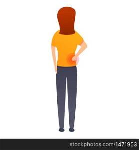 Woman back pain icon. Cartoon of woman back pain vector icon for web design isolated on white background. Woman back pain icon, cartoon style