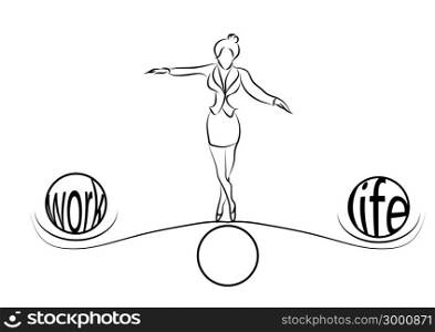 woman balance of life. woman weighs life and work balance decision on choice scale