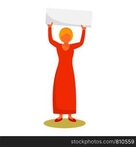 Woman banner up icon. Flat illustration of woman banner up vector icon for web design. Woman banner up icon, flat style