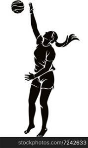 Woman beach volleyball player hitting the ball silhouette illustration isolated on white background