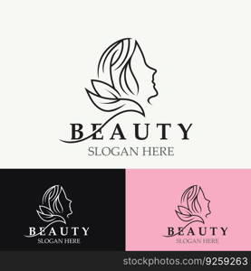 Woman Beauty care logo. fresh Nature beauty face saloon and spa design flat vector