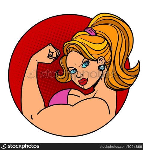 woman biceps bodybuilding. Comic cartoon pop art retro vector illustration drawing. woman biceps bodybuilding