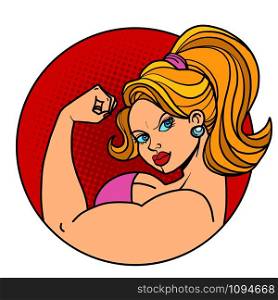 woman biceps bodybuilding. Comic cartoon pop art retro vector illustration drawing. woman biceps bodybuilding