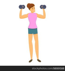 Woman bodybuilder with dumbbell icon. Cartoon of woman bodybuilder with dumbbell vector icon for web design isolated on white background. Woman bodybuilder with dumbbell icon, cartoon style