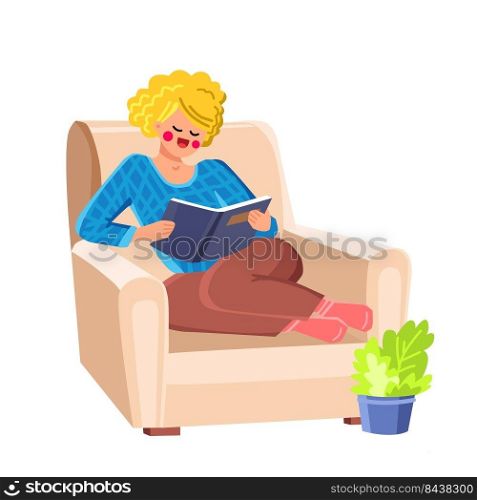 woman book vector. happy person, relax lifestyle, comfort calm student woman book character. people flat cartoon illustration. woman book vector