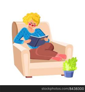 woman book vector. happy person, relax lifestyle, comfort calm student woman book character. people flat cartoon illustration. woman book vector
