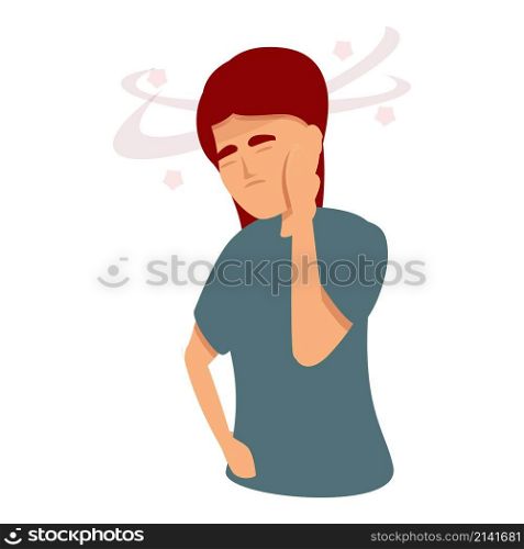 Woman brain pain icon cartoon vector. Flu sick. Dizzy pain. Woman brain pain icon cartoon vector. Flu sick
