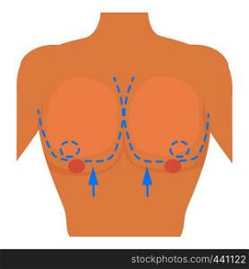 Woman breast marked out for cosmetic surgery icon. Cartoon illustration of woman breast marked out for cosmetic surgery vector icon for web. Woman breast marked out for cosmetic surgery icon