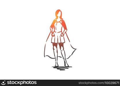 Woman, businesswoman, working, success, leadership concept. Hand drawn successful and confidence businesswoman concept sketch. Isolated vector illustration.. Woman, businesswoman, working, success, leadership concept. Hand drawn isolated vector.