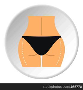 Woman buttocks marked on hips icon in flat circle isolated on white vector illustration for web. Woman buttocks marked on hips icon circle