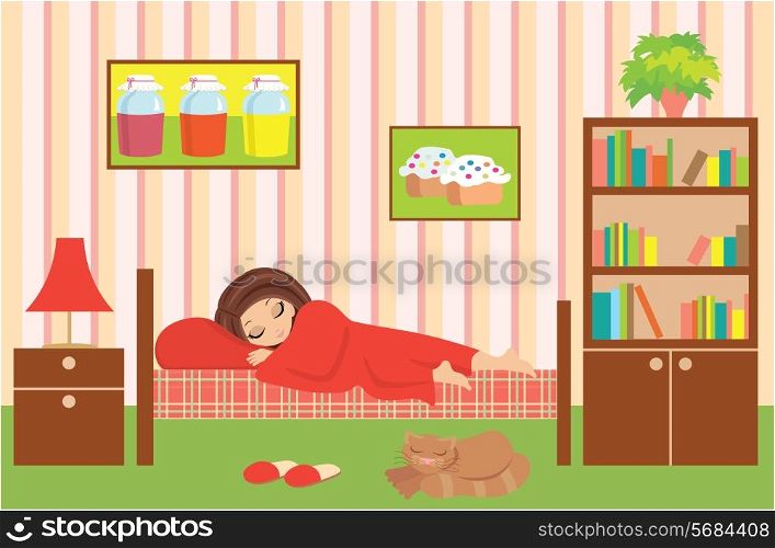 Woman cartoon sleeps