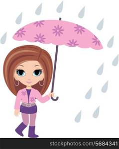 woman cartoon with umbrella