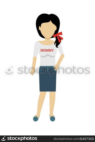 Woman Character Template Vector Illustration.. Female character without face in blouse with mommy title vector. Flat design. Woman template personage figure illustration for mother day concepts, fashion app, infographic. Isolated on white.