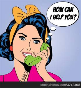 woman chatting on the phone, pop art illustration in vector format
