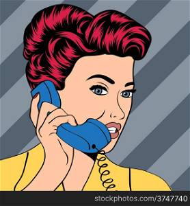 woman chatting on the phone, pop art illustration in vector format