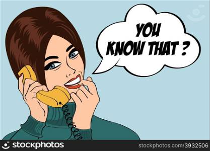 woman chatting on the phone, pop art illustration, vector illustration
